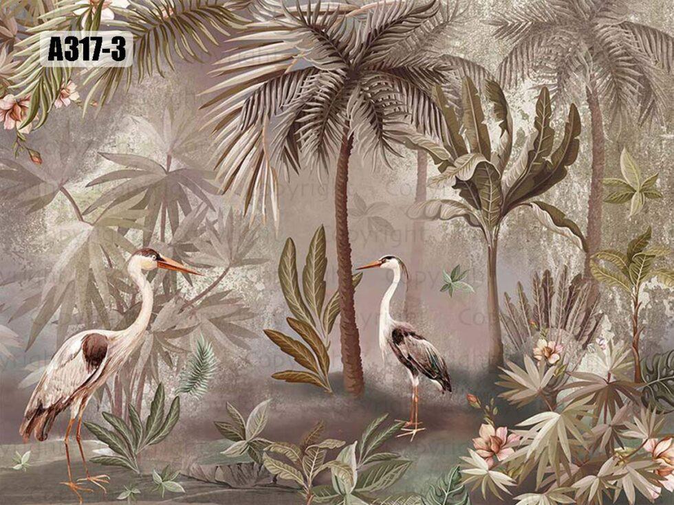 Birds Pattern Design Vinyl, FABRIC BACK Wall Mural in Different Texture - Code A317 - Image 4