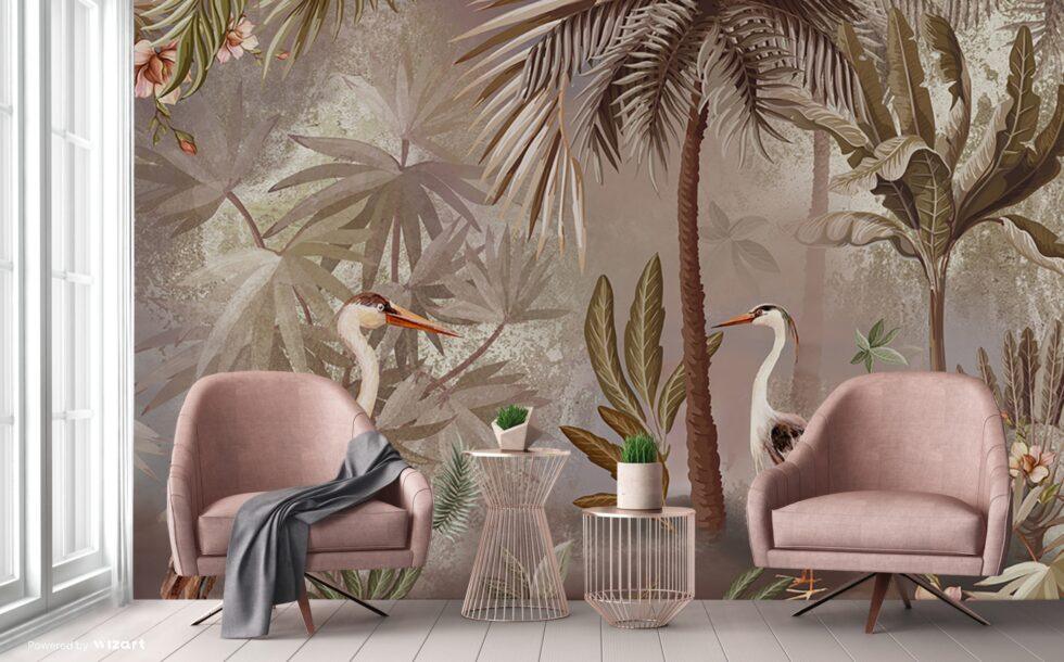 Birds Pattern Design Vinyl, FABRIC BACK Wall Mural in Different Texture - Code A317 - Image 6