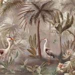Birds Pattern Design, VINYL FABRIC TEXTILE Wall Mural in Different Texture, Code A317. It is produced as ONE PIECE WITHOUT JOINT.