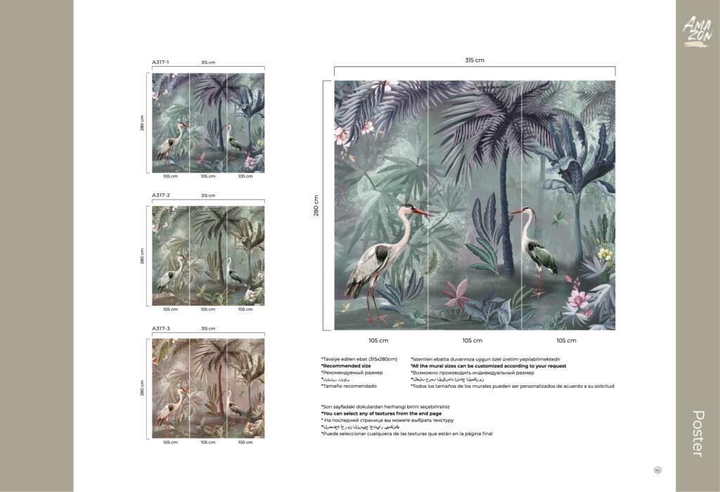 Birds Pattern Design MURAL WALLPAPER, Available in Various Paper Texture, Code A317. It is Produced as 105 CM WIDE ROLL PANELS. - Image 7