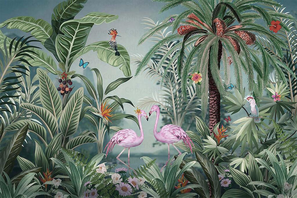 Flamingo  MURAL WALLPAPER, Available in Various Paper Texture, Code A319. It is Produced as 105 CM WIDE ROLL PANELS.