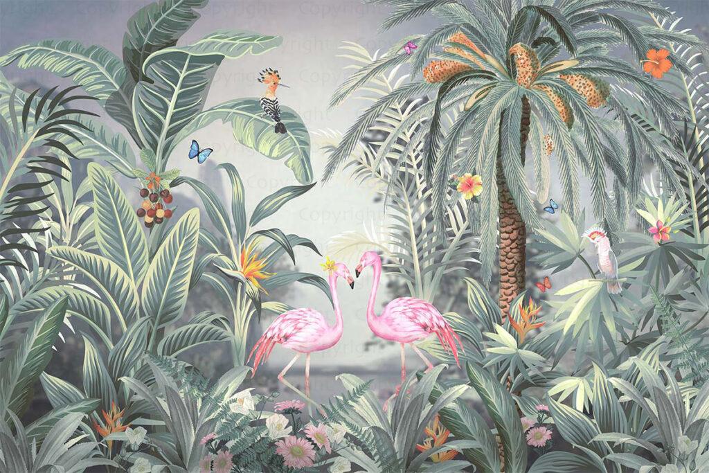 Flamingo  MURAL WALLPAPER, Available in Various Paper Texture, Code A319. It is Produced as 105 CM WIDE ROLL PANELS. - Image 2