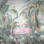 Flamingo Design, VINYL FABRIC TEXTILE Wall Mural in Different Texture, Code A319. It is produced as ONE PIECE WITHOUT JOINT.