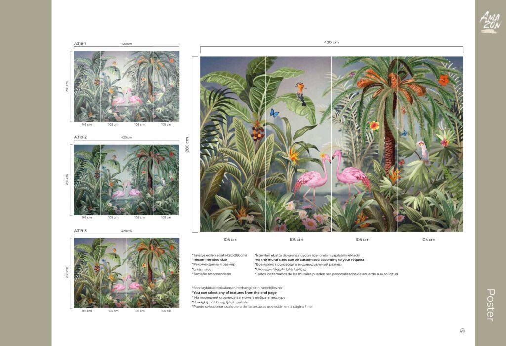 Flamingo  MURAL WALLPAPER, Available in Various Paper Texture, Code A319. It is Produced as 105 CM WIDE ROLL PANELS. - Image 7
