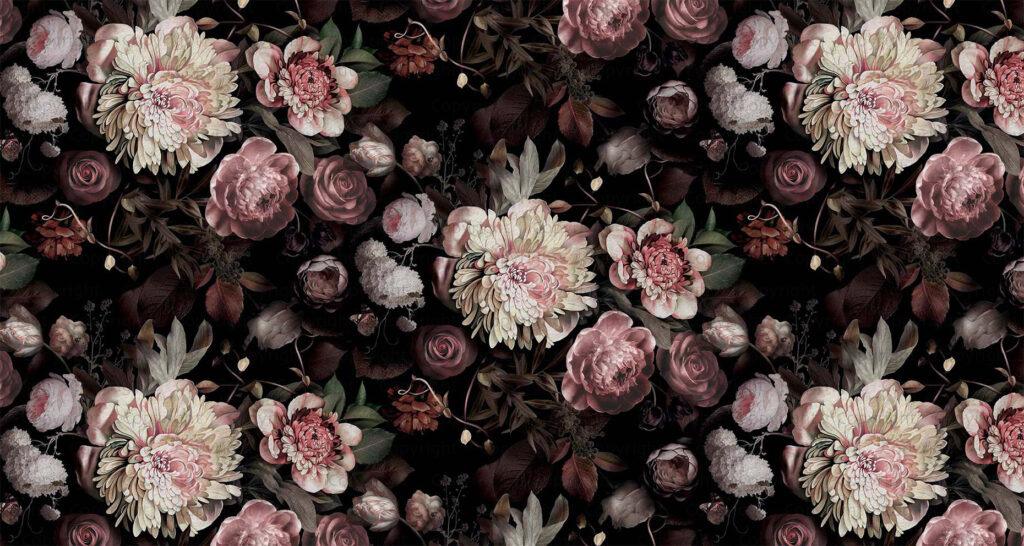 Flower Pattern Design MURAL WALLPAPER, Available in Various Paper Texture, Code A322. It is Produced as 105 CM WIDE ROLL PANELS.