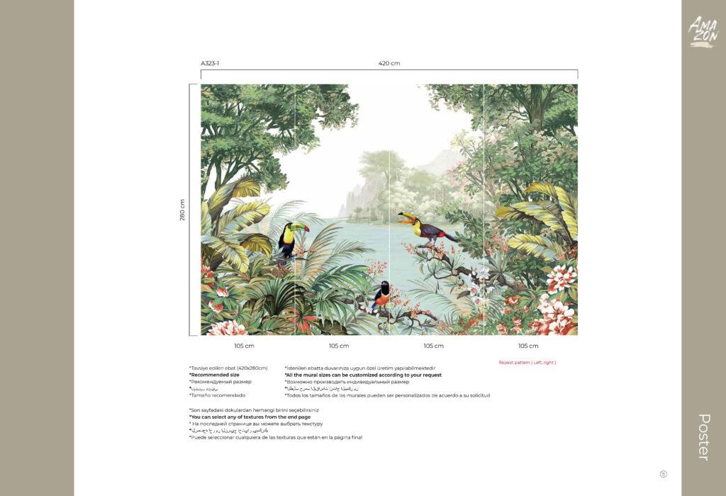 Parrot Design MURAL WALLPAPER, Available in Various Paper Texture, Code A323.  It is Produced as 105 CM WIDE ROLL PANELS. - Image 3