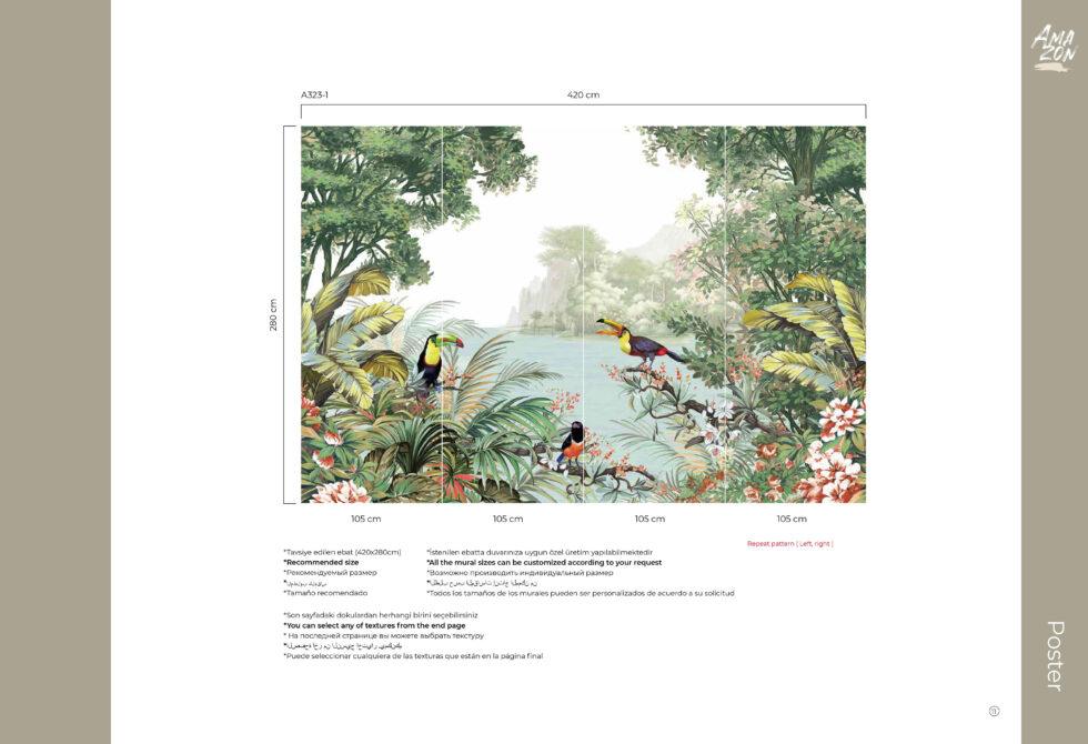 Parrot Design MURAL WALLPAPER, Available in Various Paper Texture, Code A323.  It is Produced as 105 CM WIDE ROLL PANELS. - Image 3
