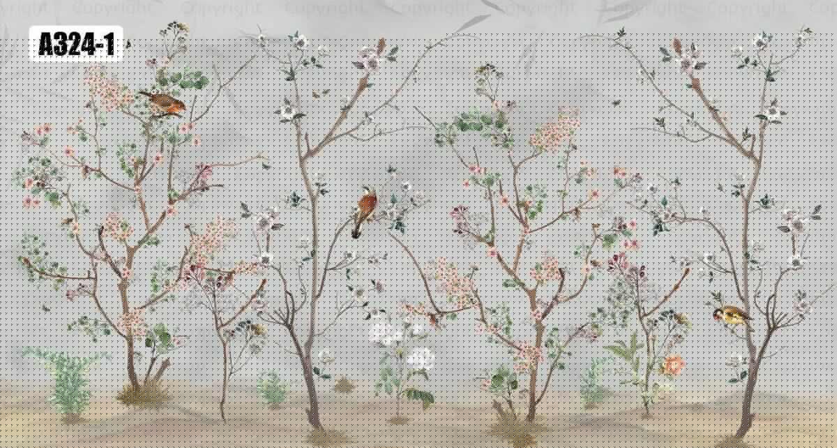 Spring Blossoms Design, VINYL FABRIC TEXTILE Wall Mural in Different Texture, Code A324. It is produced as ONE PIECE WITHOUT JOINT. - Image 2