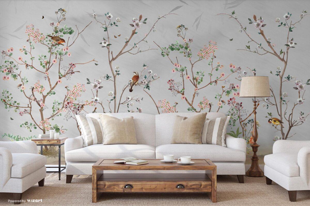 Spring Blossoms Design, VINYL FABRIC TEXTILE Wall Mural in Different Texture, Code A324. It is produced as ONE PIECE WITHOUT JOINT. - Image 7