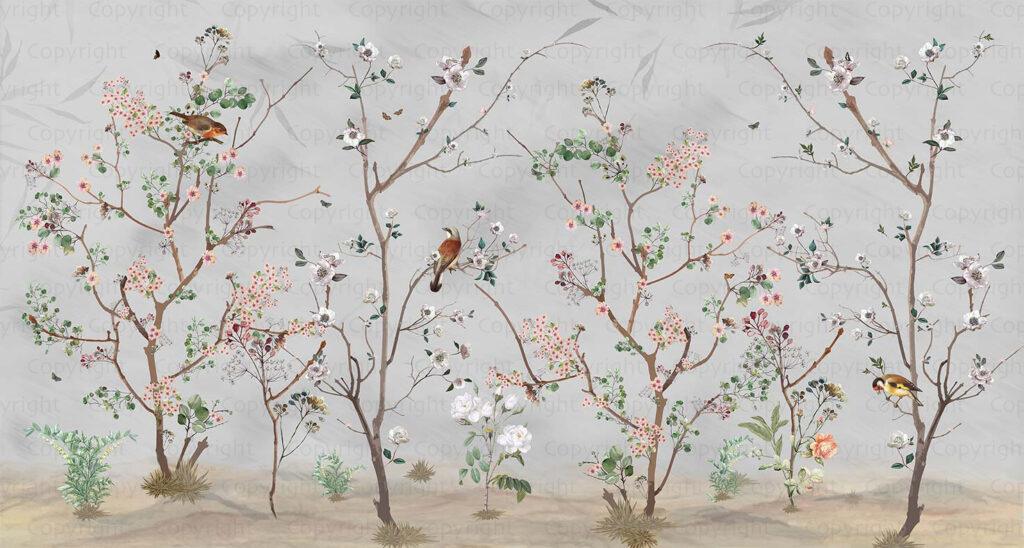 Spring Blossoms Design MURAL WALLPAPER, Available in Various Paper Texture, Code A324. It is Produced as 105 CM WIDE ROLL PANELS.