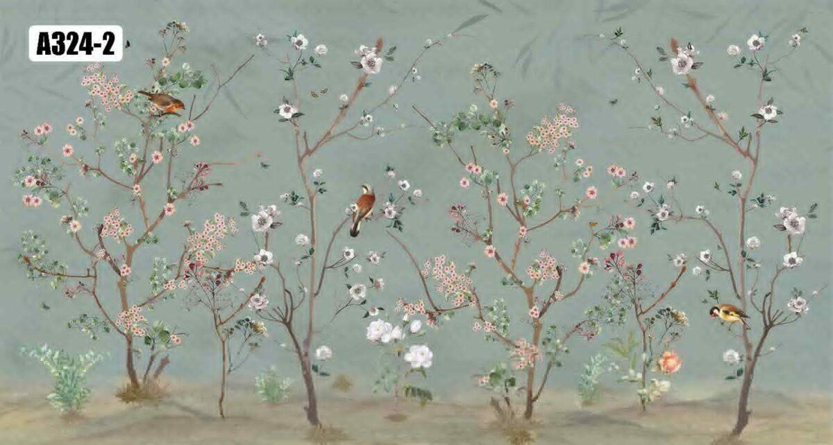 Spring Blossoms Design, VINYL FABRIC TEXTILE Wall Mural in Different Texture, Code A324. It is produced as ONE PIECE WITHOUT JOINT. - Image 3