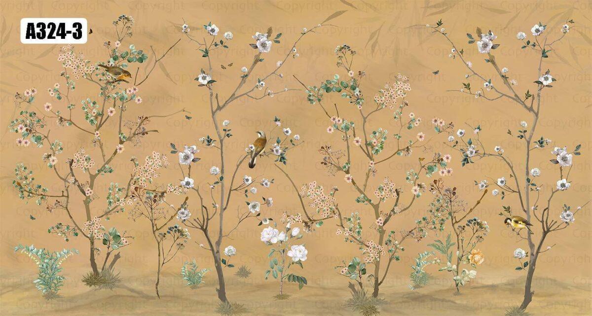Spring Blossoms Design, VINYL FABRIC TEXTILE Wall Mural in Different Texture, Code A324. It is produced as ONE PIECE WITHOUT JOINT. - Image 4