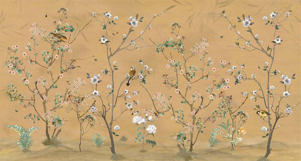 Spring Blossoms Design, VINYL FABRIC TEXTILE Wall Mural in Different Texture, Code A324. It is produced as ONE PIECE WITHOUT JOINT.