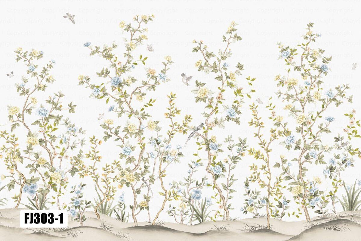 Flowers Pattern Design, VINYL FABRIC TEXTILE Wall Mural in Different Texture, Code FJ303.  It is produced as ONE PIECE WITHOUT JOINT. - Image 3