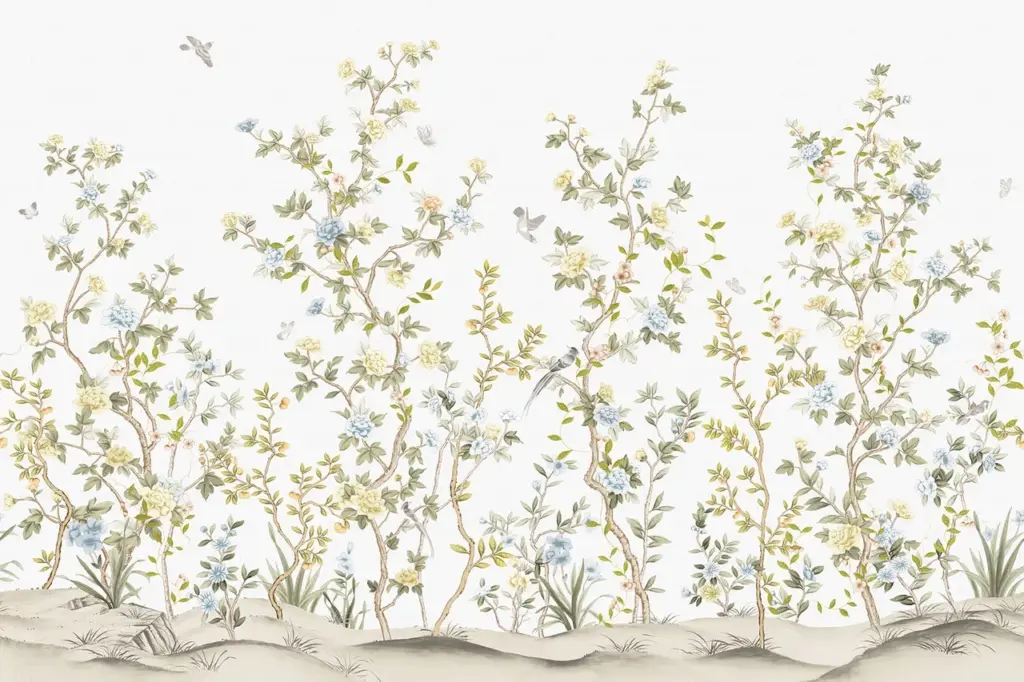 Flowers Pattern Design, VINYL FABRIC TEXTILE Wall Mural in Different Texture, Code FJ303.  It is produced as ONE PIECE WITHOUT JOINT.
