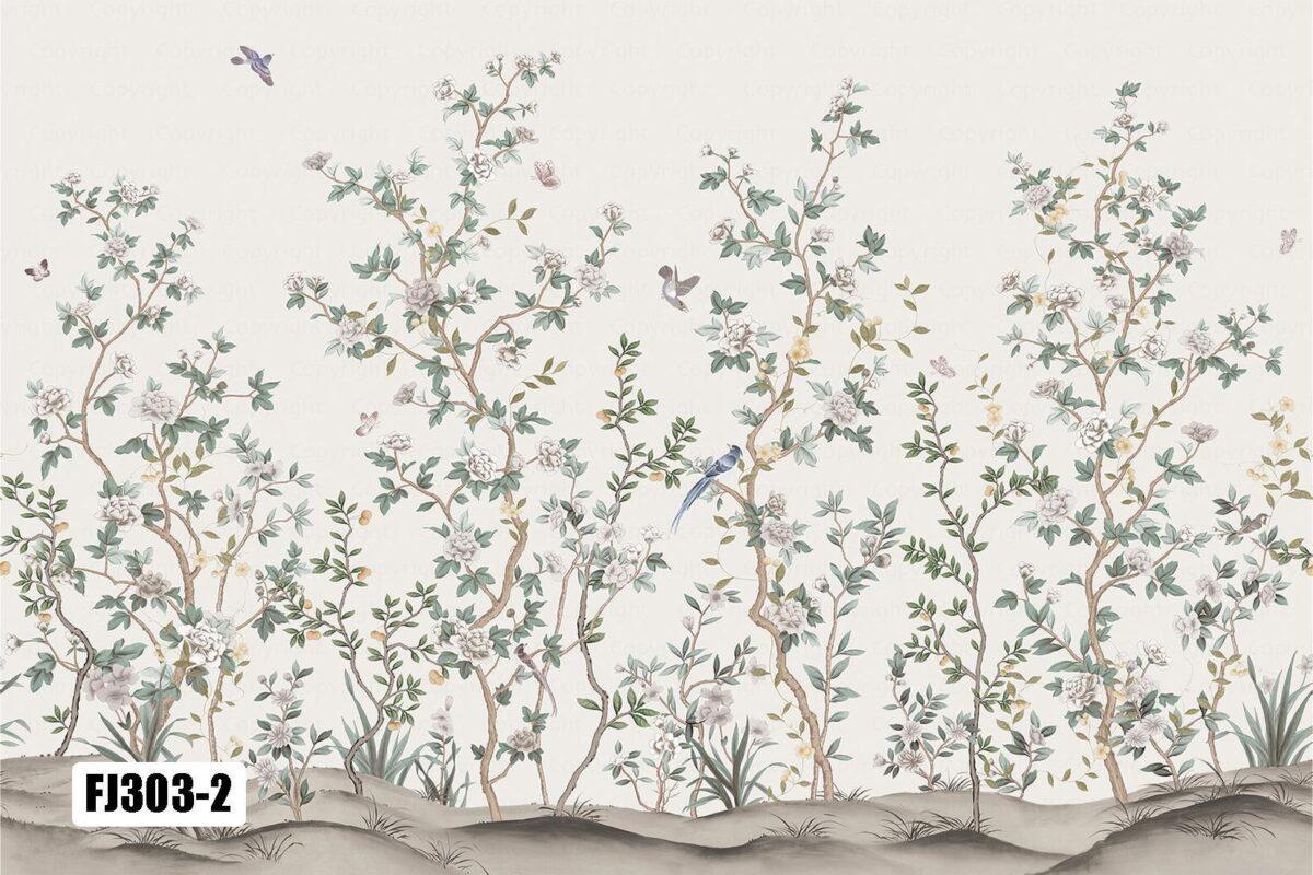 Flowers Pattern Design, VINYL FABRIC TEXTILE Wall Mural in Different Texture, Code FJ303.  It is produced as ONE PIECE WITHOUT JOINT. - Image 2