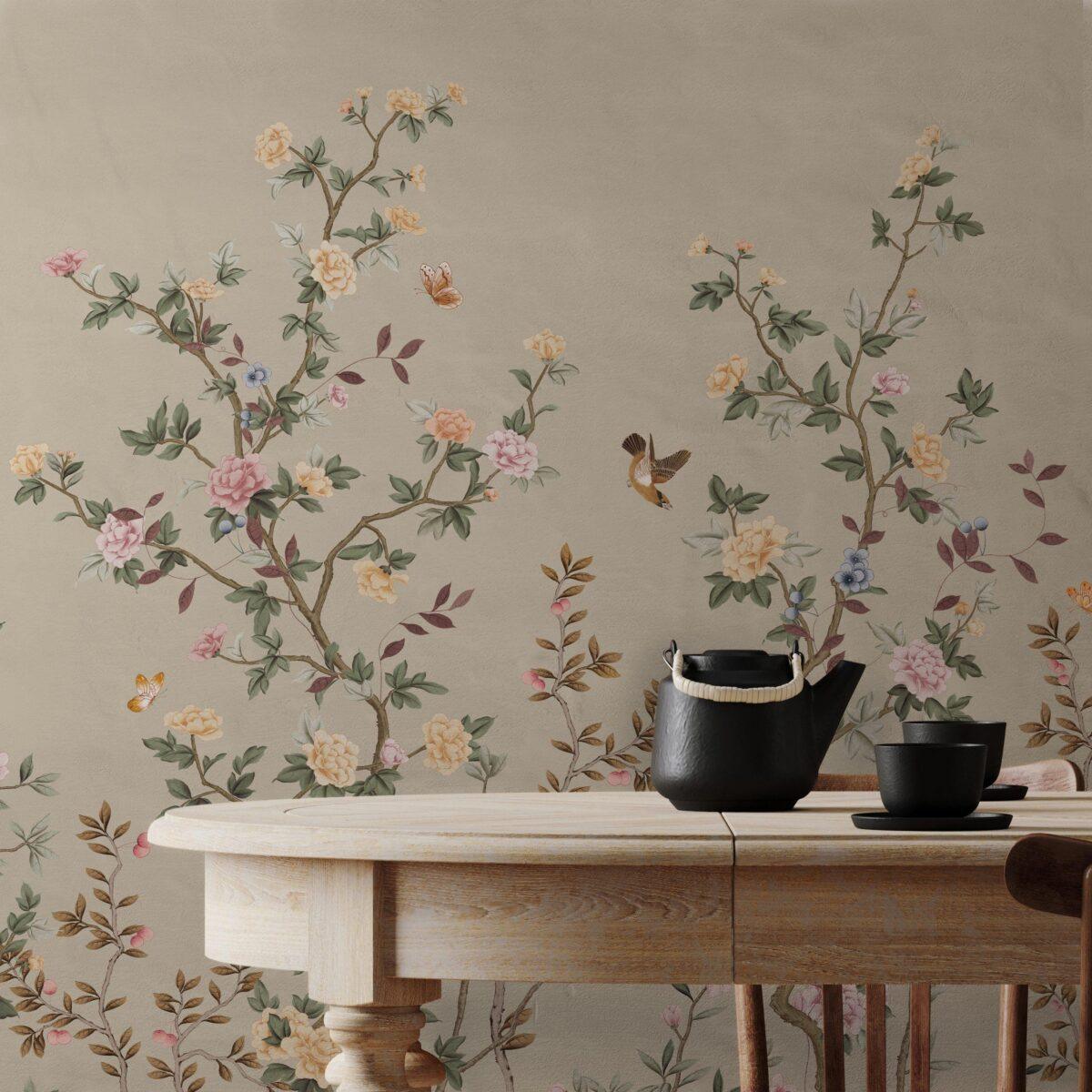 Flowers Pattern Design, VINYL FABRIC TEXTILE Wall Mural in Different Texture, Code FJ303.  It is produced as ONE PIECE WITHOUT JOINT. - Image 7