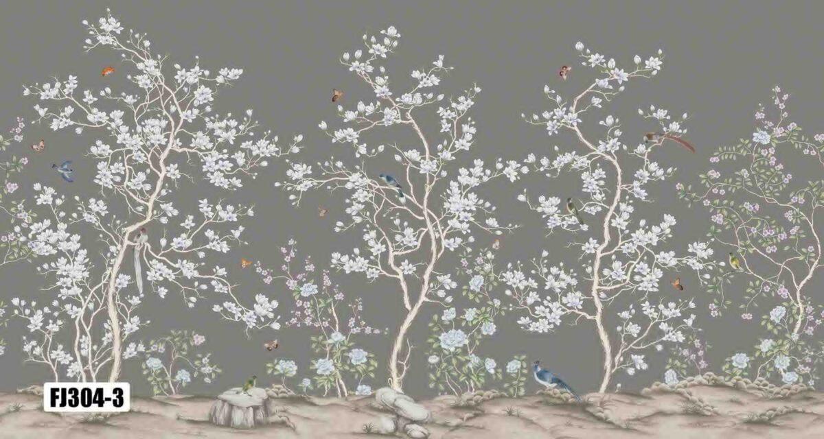 Flowers And Birds Design Mural WALLPAPER, Available in Various Paper Texture, Code FJ304. It is Produced as 105 CM WIDE ROLL PANELS. - Image 4