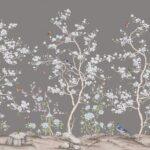 Flowers And Birds Pattern Design, VINYL FABRIC TEXTILE Wall Mural in Different Texture, Code FJ304.  It is produced as ONE PIECE WITHOUT JOINT.
