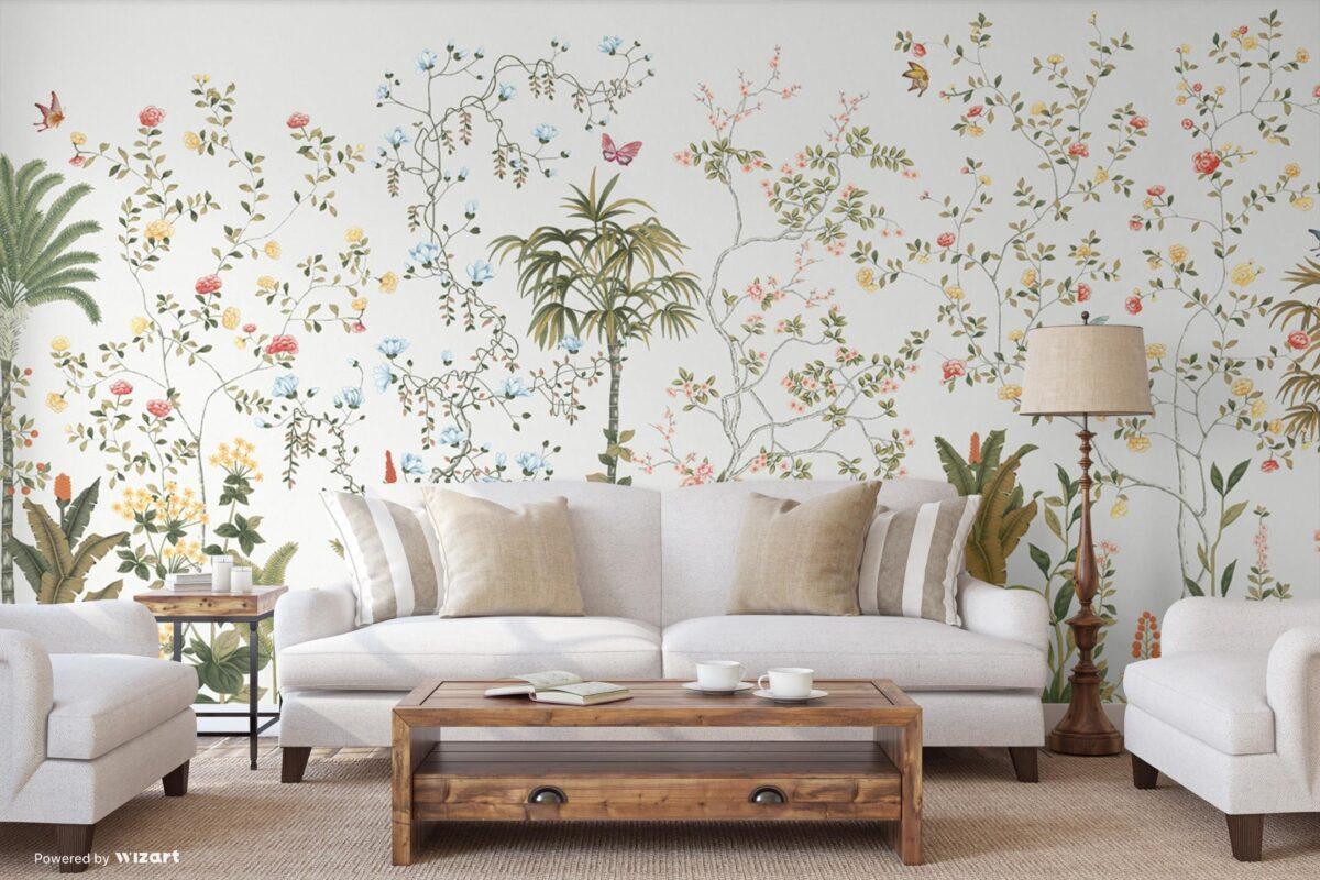 Flowers Pattern Design, VINYL FABRIC TEXTILE Wall Mural in Different Texture, Code FJ305.  It is produced as ONE PIECE WITHOUT JOINT. - Image 6
