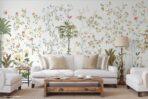 Flowers Pattern Design, VINYL FABRIC TEXTILE Wall Mural in Different Texture, Code FJ305.  It is produced as ONE PIECE WITHOUT JOINT. - Image 6