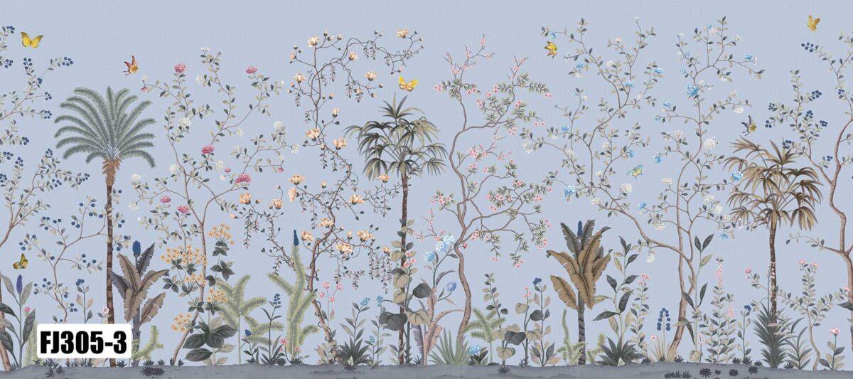 Flowers Pattern Design, VINYL FABRIC TEXTILE Wall Mural in Different Texture, Code FJ305.  It is produced as ONE PIECE WITHOUT JOINT. - Image 4