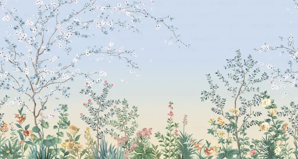 Colorful Flowers Pattern Design Mural WALLPAPER, Available in various Paper Texture, Code FJ306. It is Produced as 105 CM WIDE ROLL PANELS..