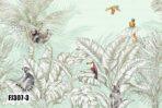 Animals And Palm Leaves Pattern Design Mural WALLPAPER, Available in Various Paper Texture, Code FJ307. It is Produced as 105 CM WIDE ROLL PANELS. - Image 2