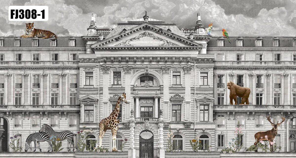 Zoo Pattern Design, VINYL FABRIC TEXTILE Wall Mural in Different Texture, Code FJ308.  It is produced as ONE PIECE WITHOUT JOINT. - Image 4