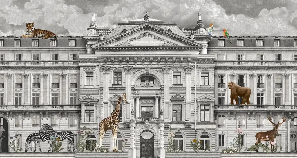 Zoo Pattern Design Mural WALLPAPER, Available in Various Paper Texture, Code FJ308. It is Produced as 105 CM Wide Roll Panels.