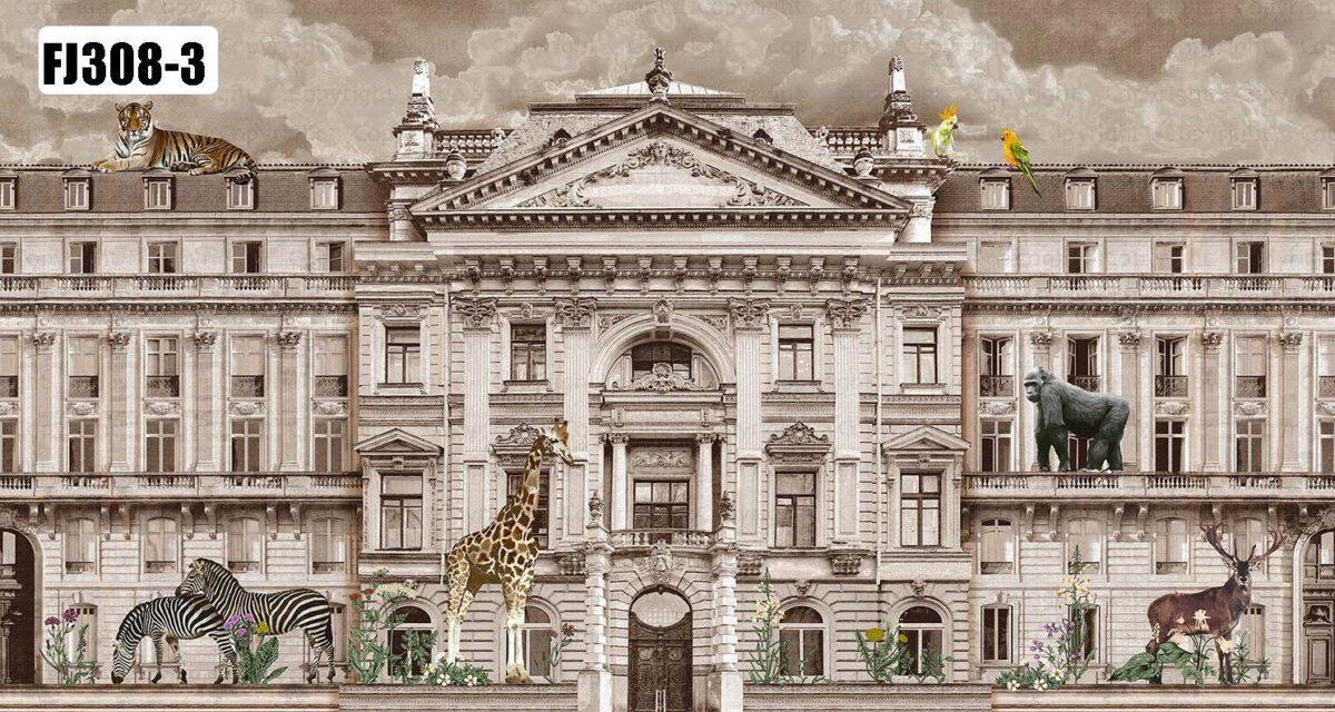 Zoo Pattern Design, VINYL FABRIC TEXTILE Wall Mural in Different Texture, Code FJ308.  It is produced as ONE PIECE WITHOUT JOINT. - Image 2