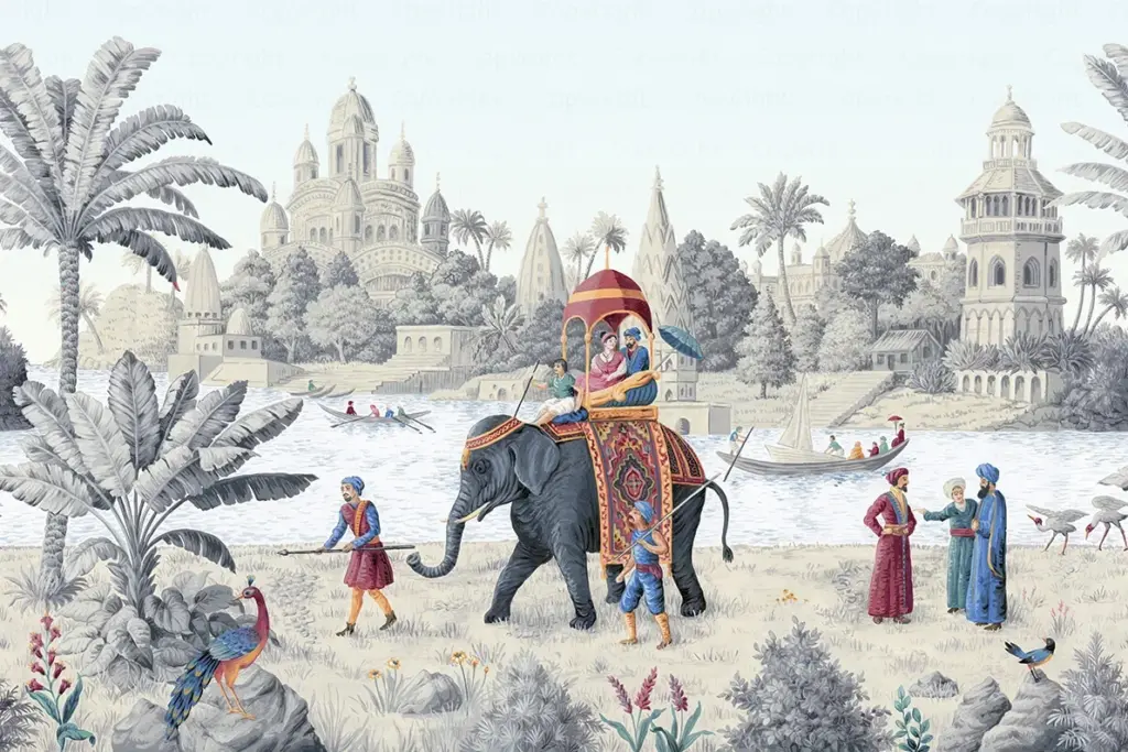 Elephant Pattern Design Mural WALLPAPER, Available in Various Paper Texture, Code FJ309.  It is Produced as 105 CM Wide Roll Panels.