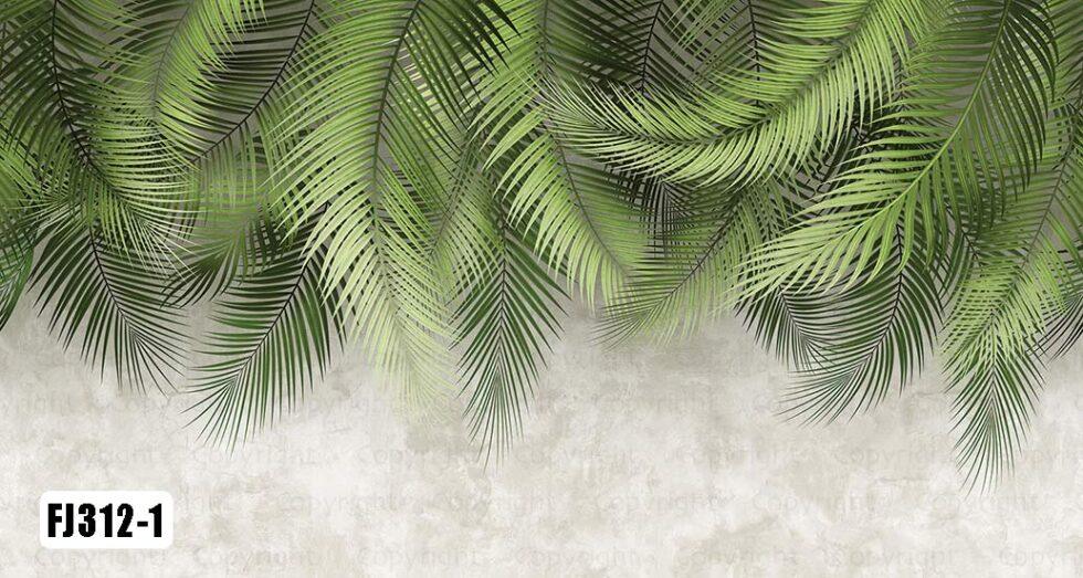 Palm Leaves Pattern Design Vinyl, FABRIC BACK Wall Mural in Different Texture Code FJ312 - Image 2