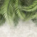 Palm Leaves Pattern Design, VINYL FABRIC TEXTILE Wall Mural in Different Texture, Code FJ312.  It is produced as ONE PIECE without joint.