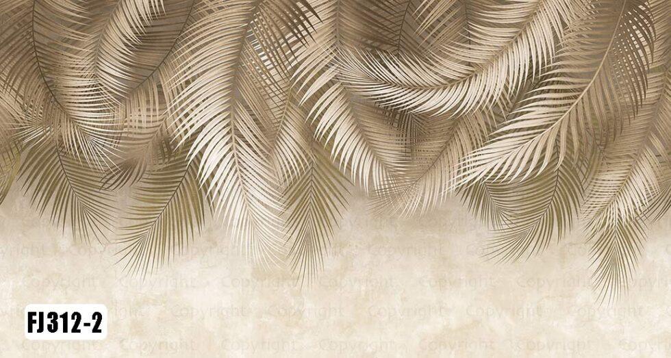 Palm Leaves Pattern Design Vinyl, FABRIC BACK Wall Mural in Different Texture Code FJ312 - Image 3