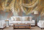 Palm Leaves Pattern Design, VINYL FABRIC TEXTILE Wall Mural in Different Texture, Code FJ312.  It is produced as ONE PIECE without joint. - Image 7