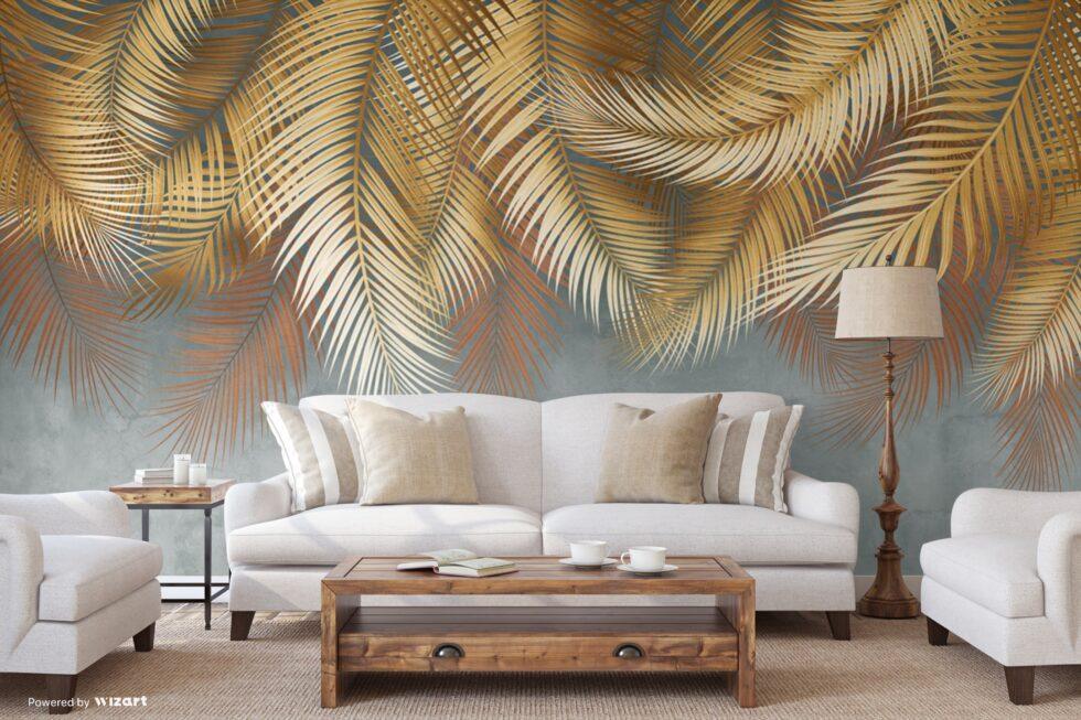 Palm Leaves Pattern Design Vinyl, FABRIC BACK Wall Mural in Different Texture Code FJ312 - Image 7