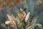 Tropical Leaves Design, VINYL FABRIC TEXTILE Wall Mural in Different Texture, Code FJ316.  It is produced as ONE PIECE without joint.