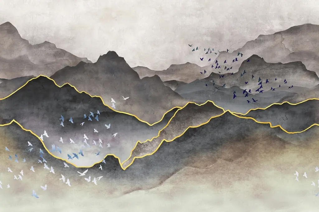 Mountains Design, VINYL FABRIC TEXTILE Wall Mural in Different Texture, Code FJ317. It is produced as ONE PIECE WITHOUT JOINT.                       without joint.