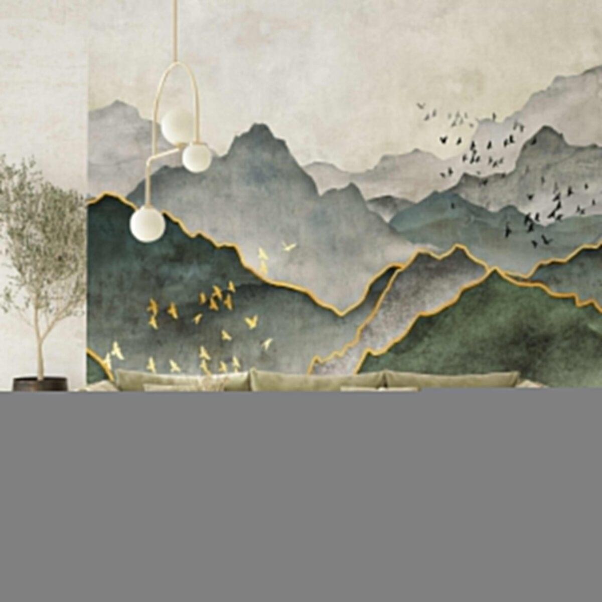 Mountains Design, VINYL FABRIC TEXTILE Wall Mural in Different Texture, Code FJ317. It is produced as ONE PIECE WITHOUT JOINT.                       without joint. - Image 6
