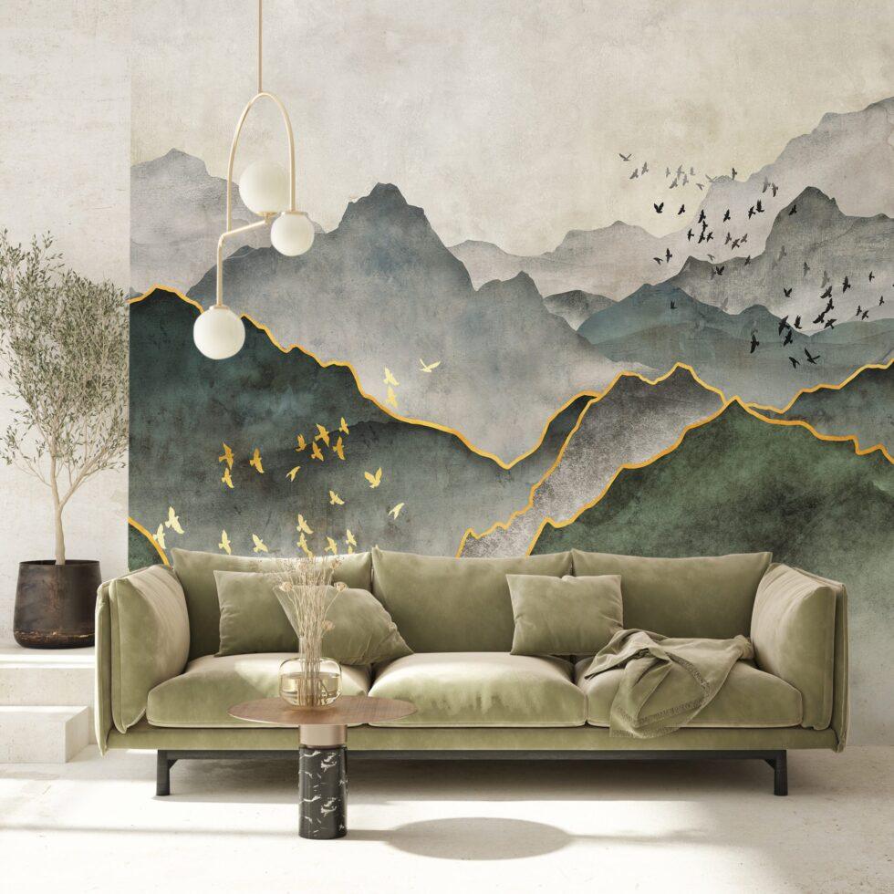 Mountains Design Vinyl, FABRIC BACK Wall Mural in Different Texture - Code FJ317 - Image 6