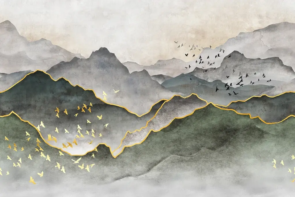 Mountains Design Mural WALLPAPER, Available in various Paper Texture, Code FJ317. It is Produced as 105 CM WIDE ROLL PANELS.