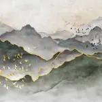 Mountains Design Mural WALLPAPER, Available in various Paper Texture, Code FJ317. It is Produced as 105 CM WIDE ROLL PANELS.