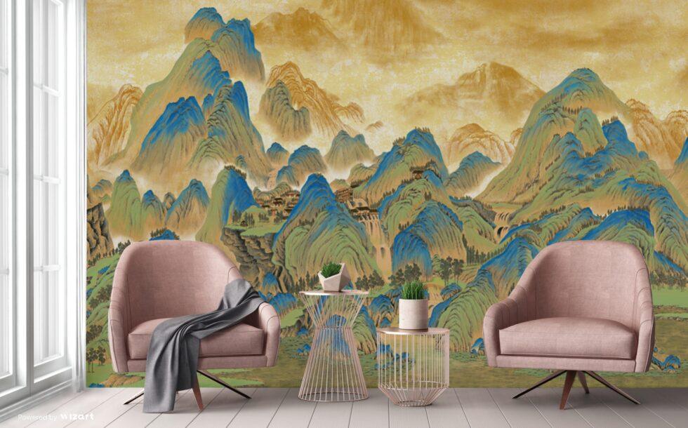 Mountains Design Vinyl, FABRIC BACK Wall Mural in Different Texture - Code FJ318