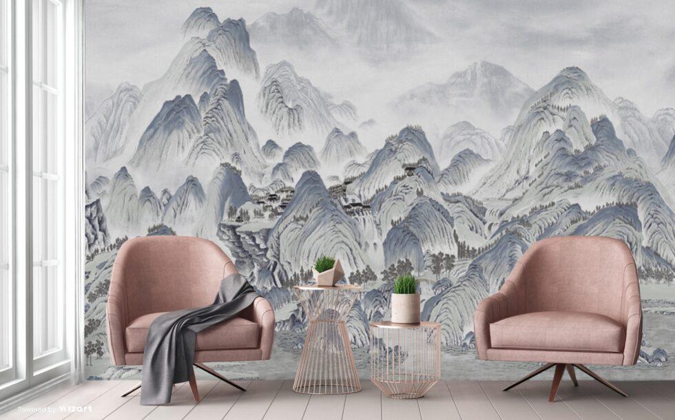 Mountains Design Vinyl, FABRIC BACK Wall Mural in Different Texture - Code FJ318 - Image 5