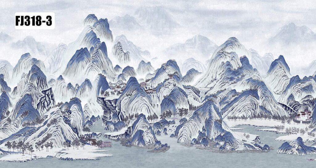 Mountains Design Mural WALLPAPER, Available in various Paper Texture, Code FJ318. It is Produced as 105 CM WIDE ROLL PANELS.