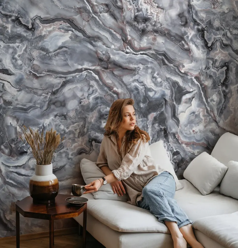 Marble Finish Design Mural WALLPAPER, Available in various Paper Texture, Code FJ319. It is Produced as 105 cm Wide Roll Panels. - Image 5
