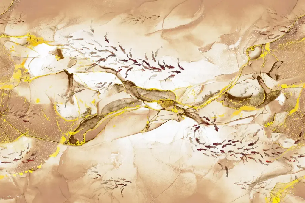 Flock Of Fish Design Mural WALLPAPER, Available in Various Paper Texture, Code FJ320. 105 CM WIDE ROLL PANELS.