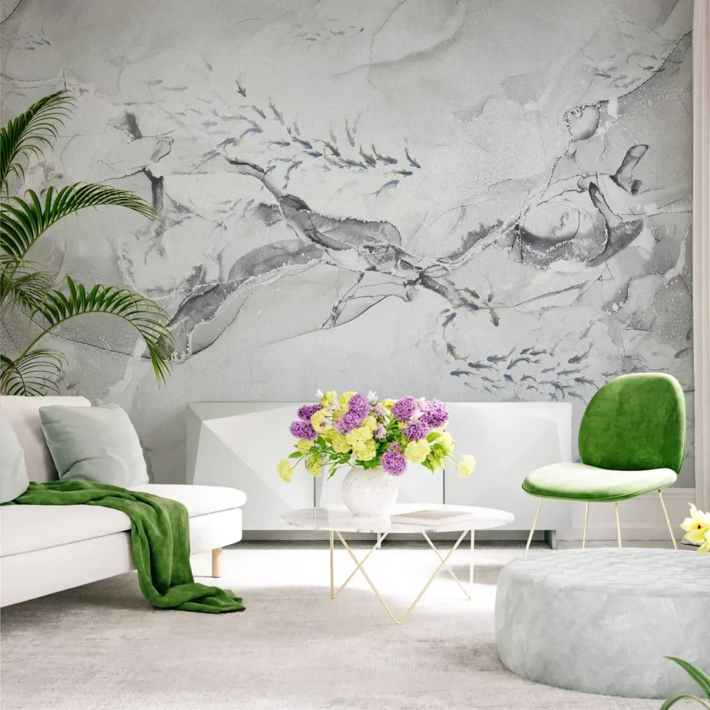 Flock Of Fish Design Mural WALLPAPER, Available in Various Paper Texture, Code FJ320. 105 CM WIDE ROLL PANELS. - Image 6