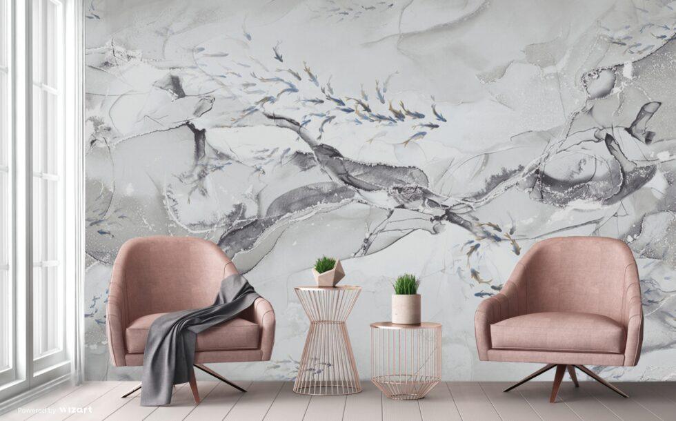 Flock Of Fish Design Mural WALLPAPER in Different Texture - Code FJ320 - Image 7